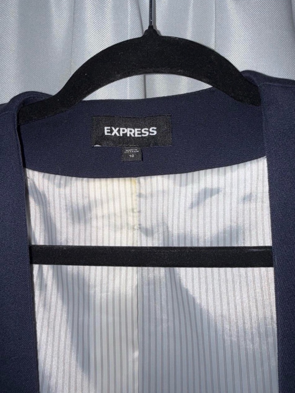 Express Navy Blue Blazer, 3/4 sleeve with zipper pockets - Picture 2 of 3